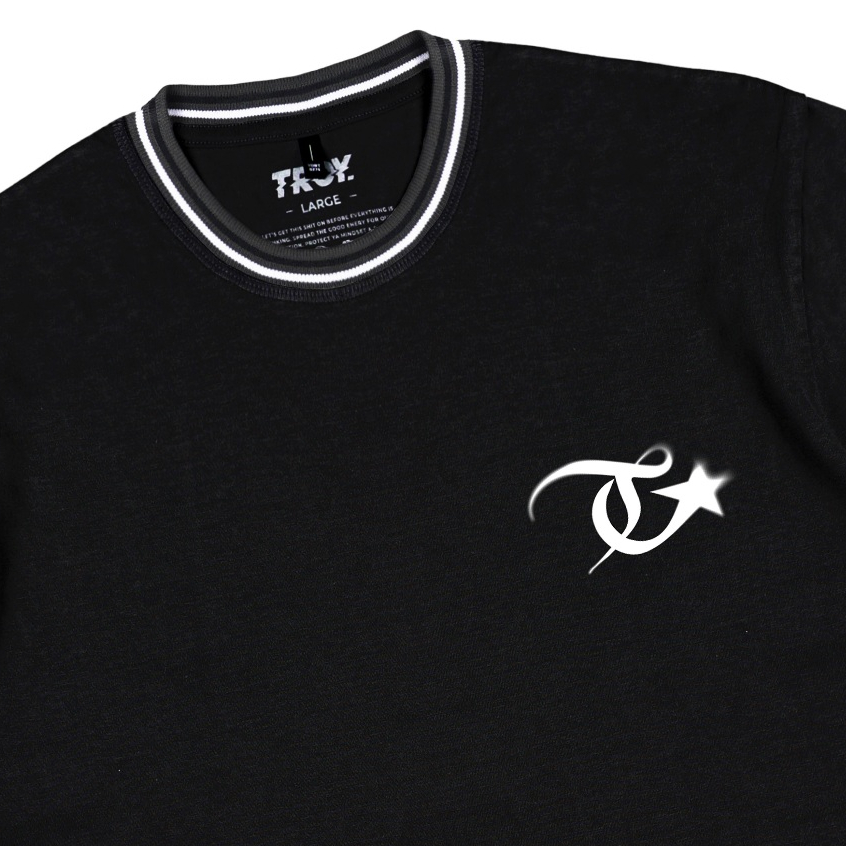 Troy Company Neck Strip Tshirt Black Evanesco Scriptum - Kaos Lengan Pendek Kaos Hitam KST 3059-3A1W1B