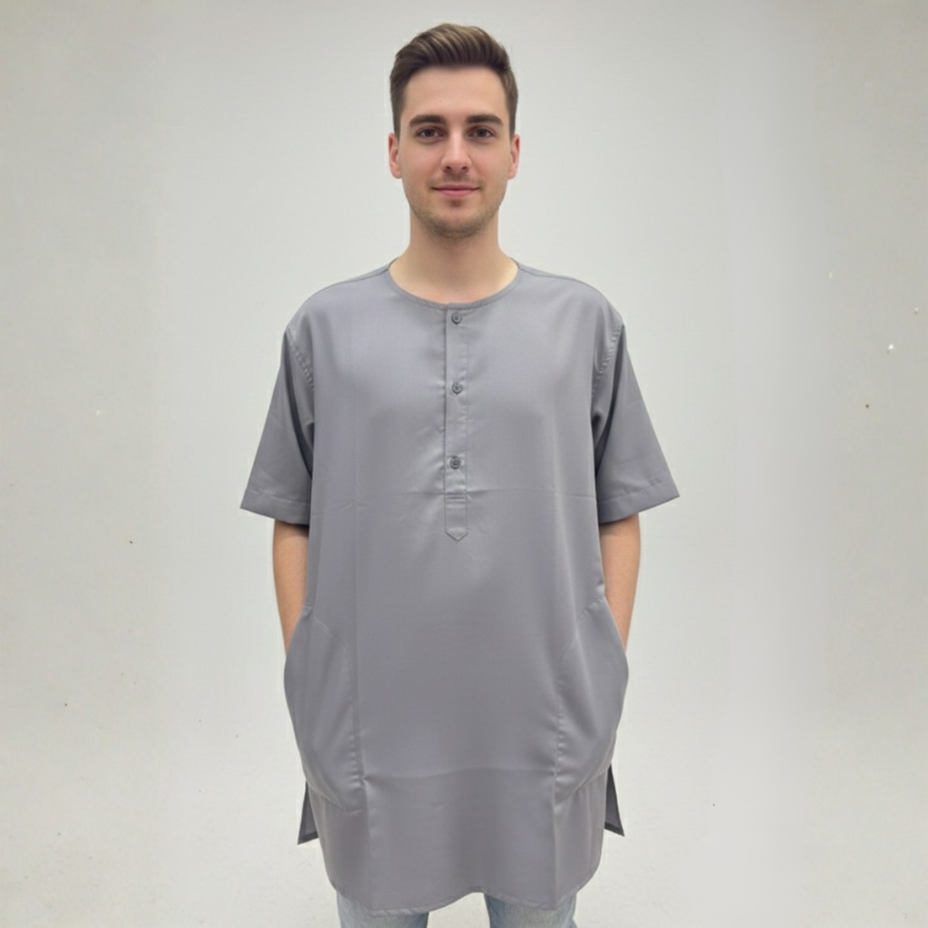 Koko Kurta Pria Lengan Pendek Polos Tanpa Kerah Fashion Muslim Pria Dewasa