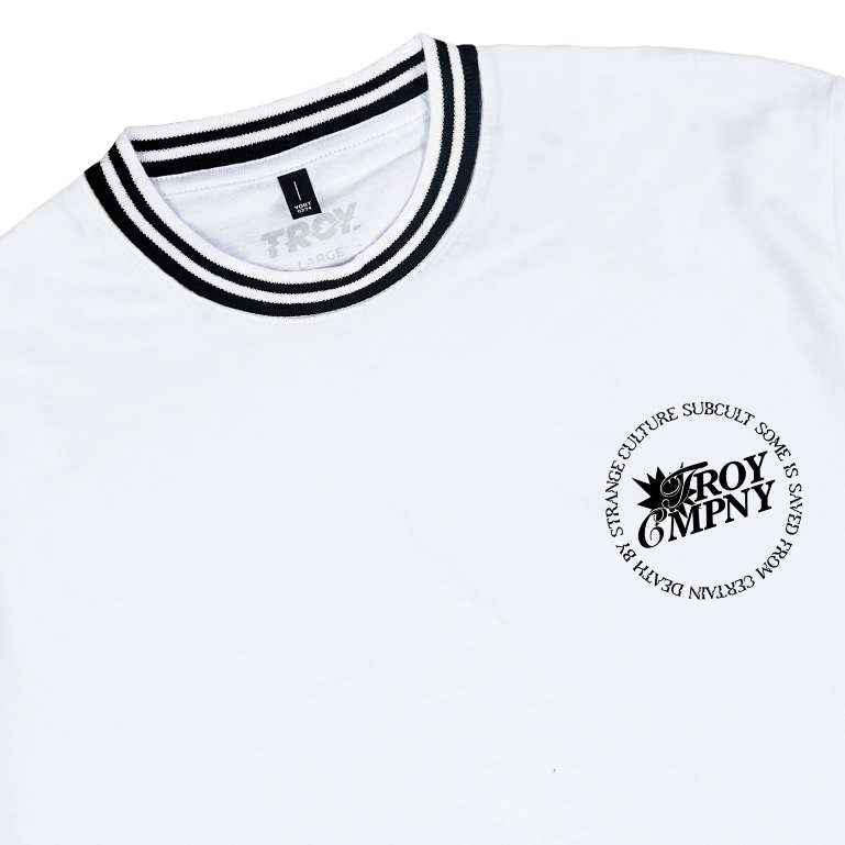Troy Company Neck Strip Tshirt White Strange Culture - Kaos Lengan Pendek Kaos Putih KST 3058-2B1W