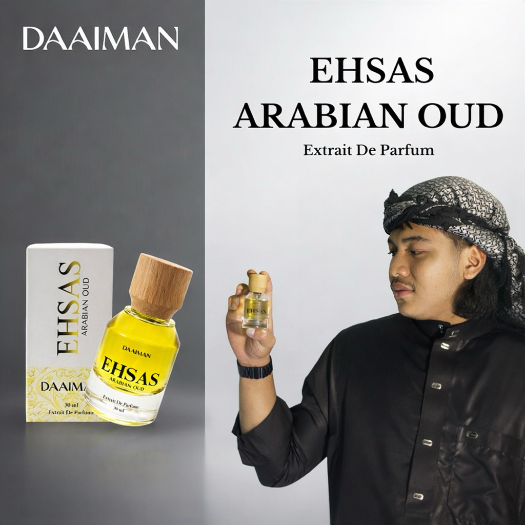 PARFUM DAAIMAN - Ehsas Arabian Oud Extrait De Parfum - Parfum Solat Pria Botol Unik Aroma Arab Yang 