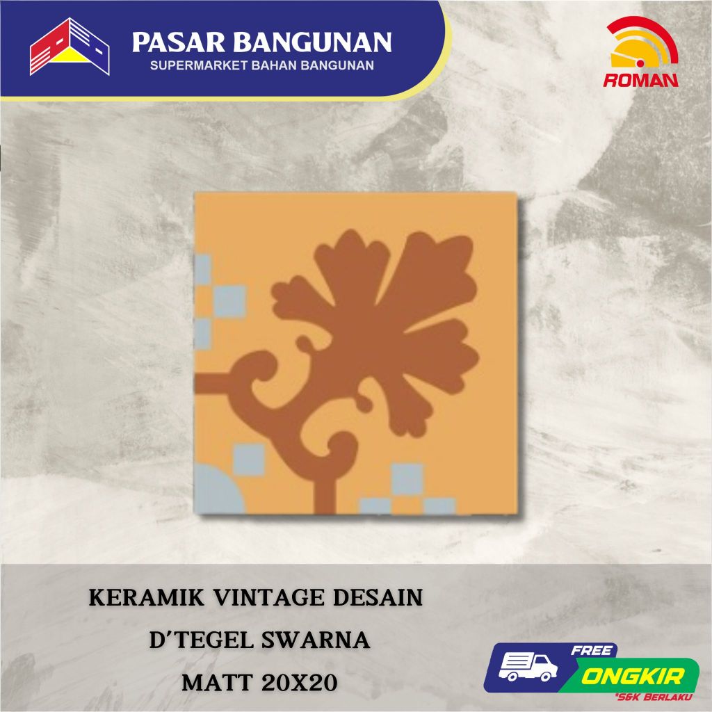 Keramik Tegel Motif Vintage ROMAN d'Tegel Swarna 20x20 Grade A RPA20207005 Archipelago Series