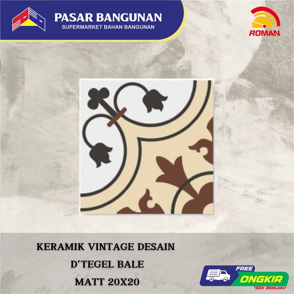 Keramik Tegel Motif Vintage ROMAN d'Tegel Bale 20x20 Grade A RPA20207008 Archipelago Series