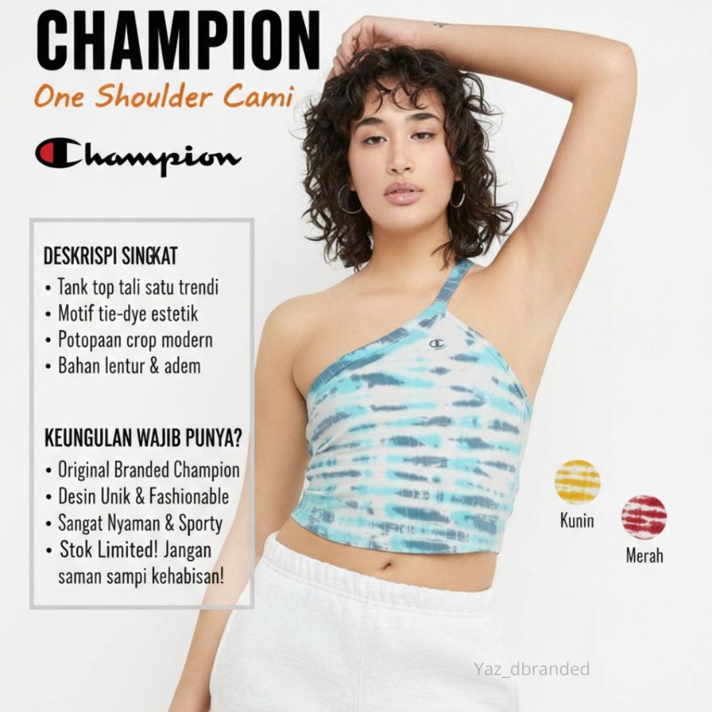 [ORIGINAL] Champion Tank Top Tie Dye One Shoulder Cami - Atasan Wanita Tali Satu Branded
