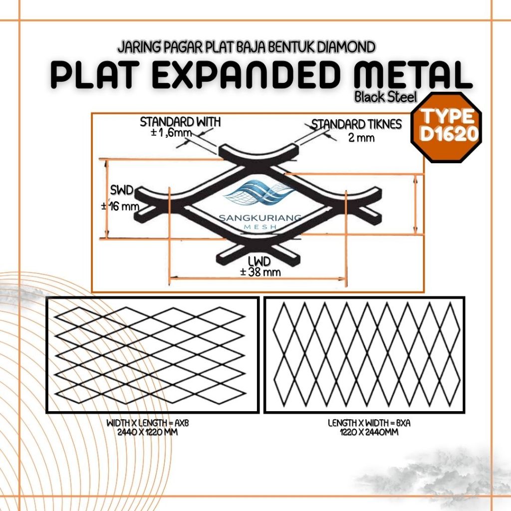 Jaring Pagar Plat Baja Expanded Metal Type D1620