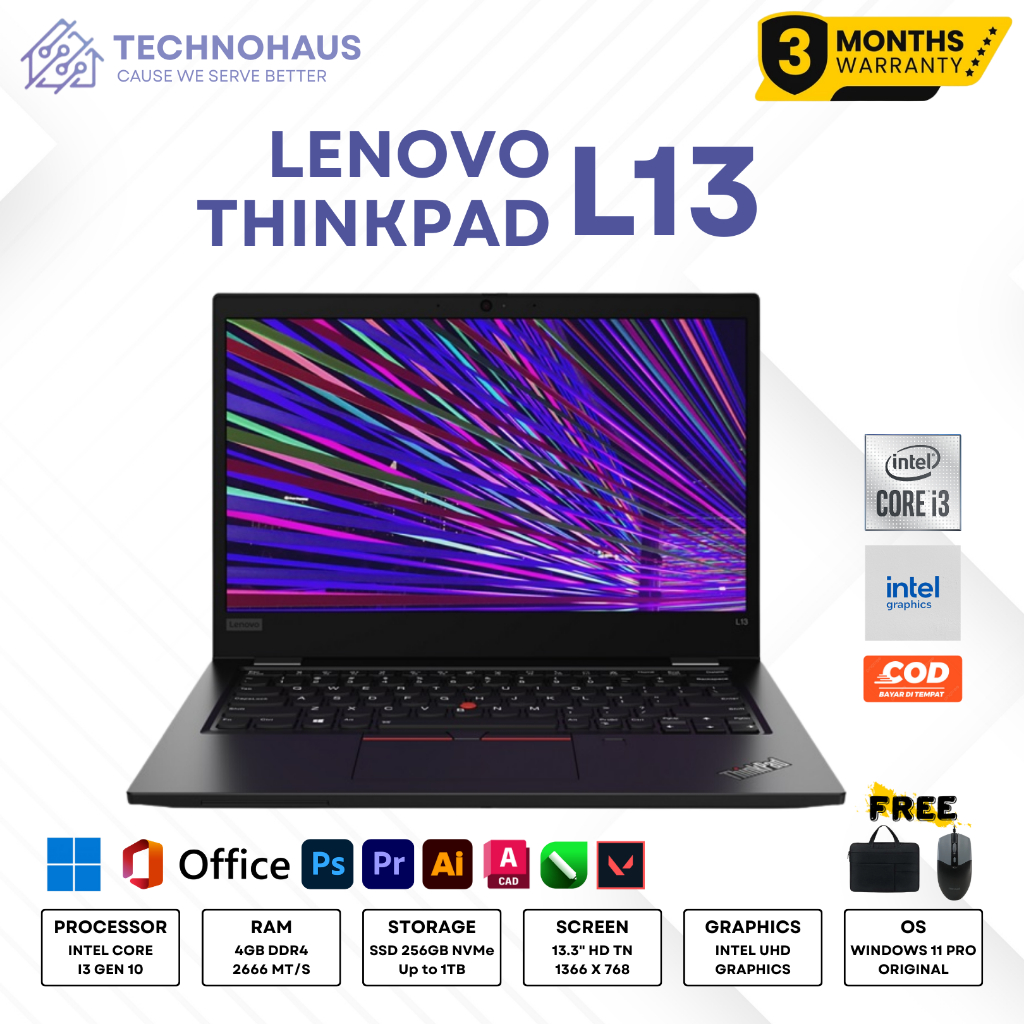 LAPTOP LENOVO THINKPAD L13 G1 I3 GEN 10 RAM 4GB SSD 256GB BERGARANSI