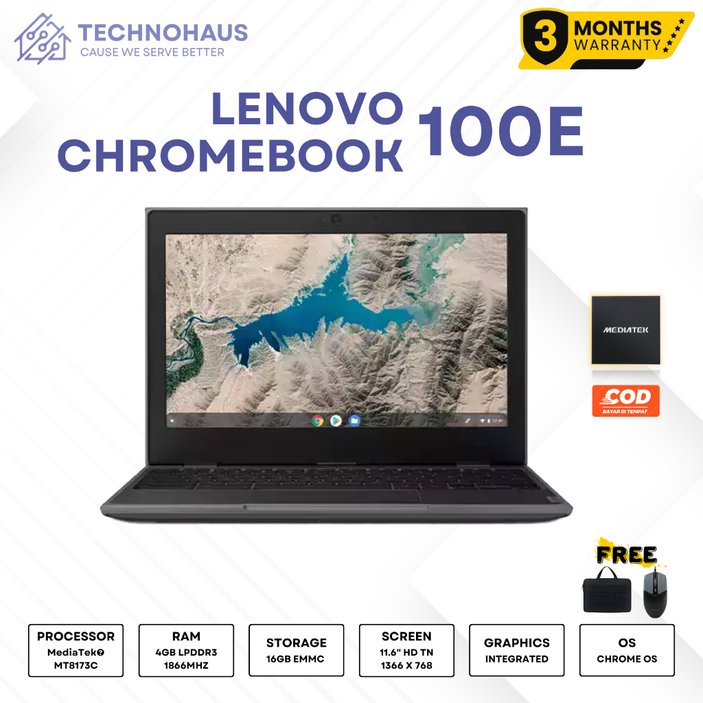 LENOVO CHROMEBOOK 100E 2ND MEDIATEK RAM 4GB EMMC 16GB ORIGINAL BERGARANSI