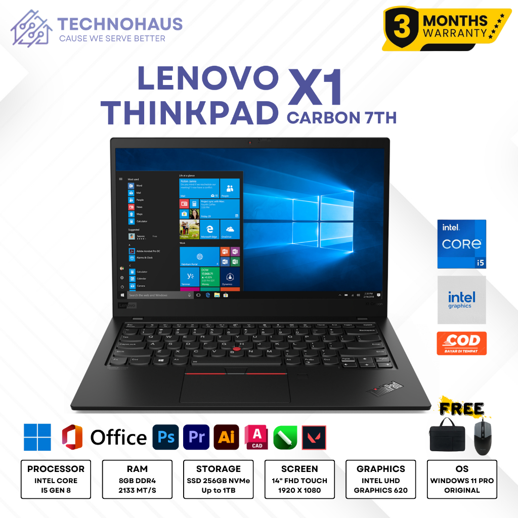 Lenovo ThinkPad X1 Carbon 7th I5 Gen 8 Ram 8GB SSD 256GB Touchscreen Garansi 3 Bulan