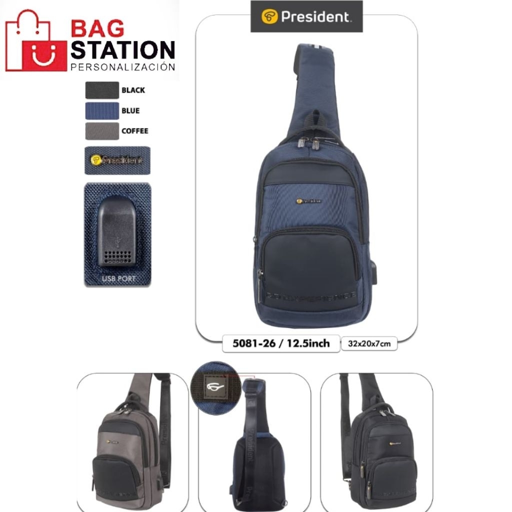 NEW SELEMPANG PRESIDENT USB HITAM ORIGINAL GO EXPERIENCE SLING BAG PRESIDENT USB BLACK ORIGINAL CHES