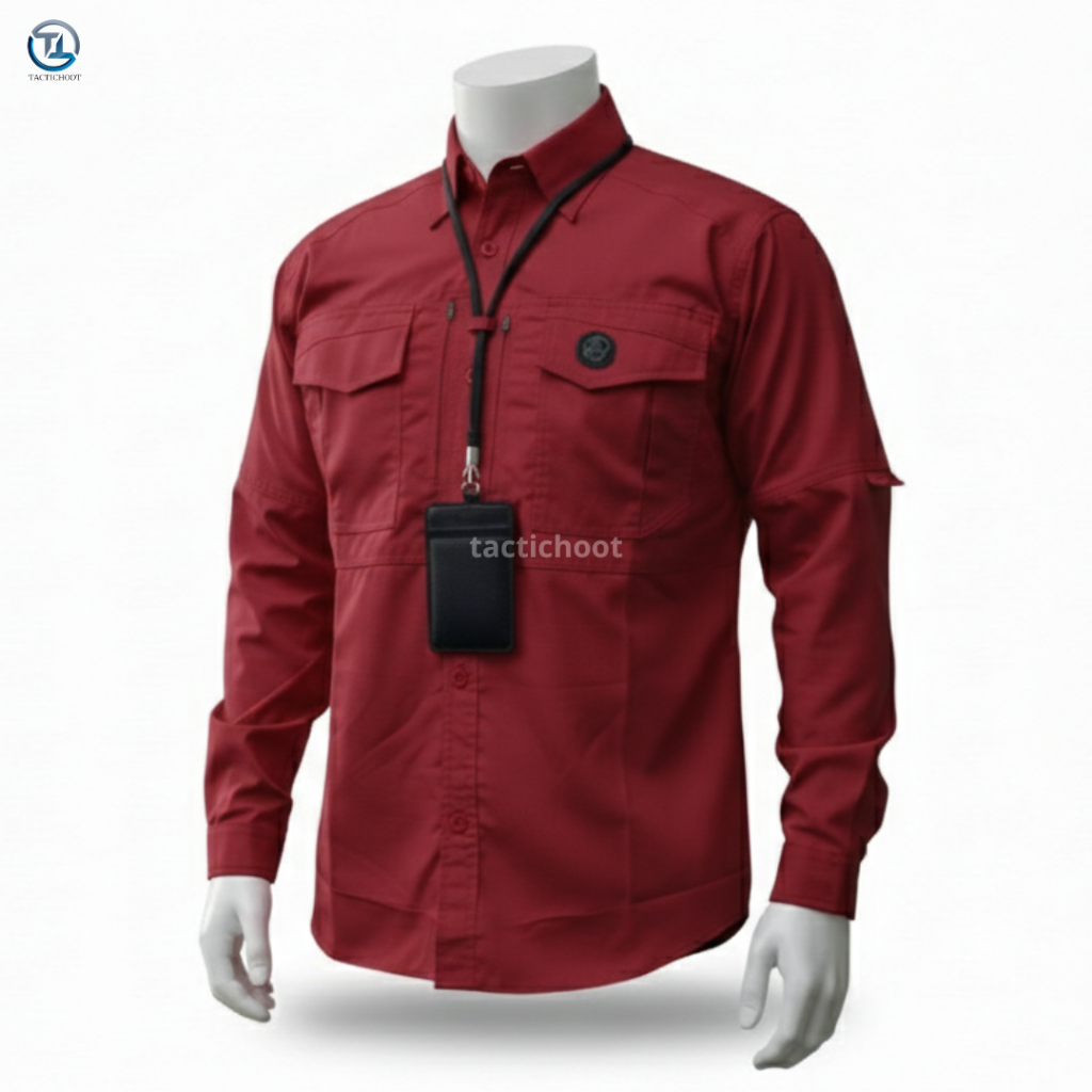 Kemeja Tactical MTAC Maroon Lengan Panjang - Baju Kemeja PDL Safety Lapangan Outdoor