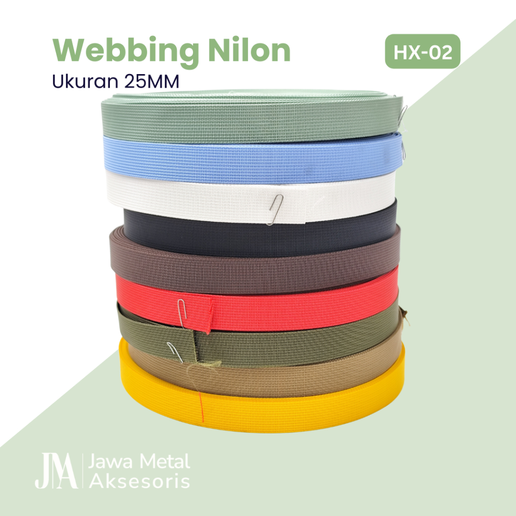 Webbing Nilon Tali Tas Per Yard Meter Warna Warni Kuat Lokal JMA Imitation Nylon Webbing HX-02