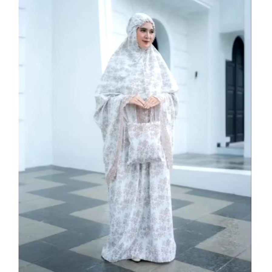 YASMEEN - MUKENA DEWASA KATUN FOIL MOTIF ROSE GOLD GLITTER RENDA MEWAH TERUSAN & SETELAN ROK • MUKEN