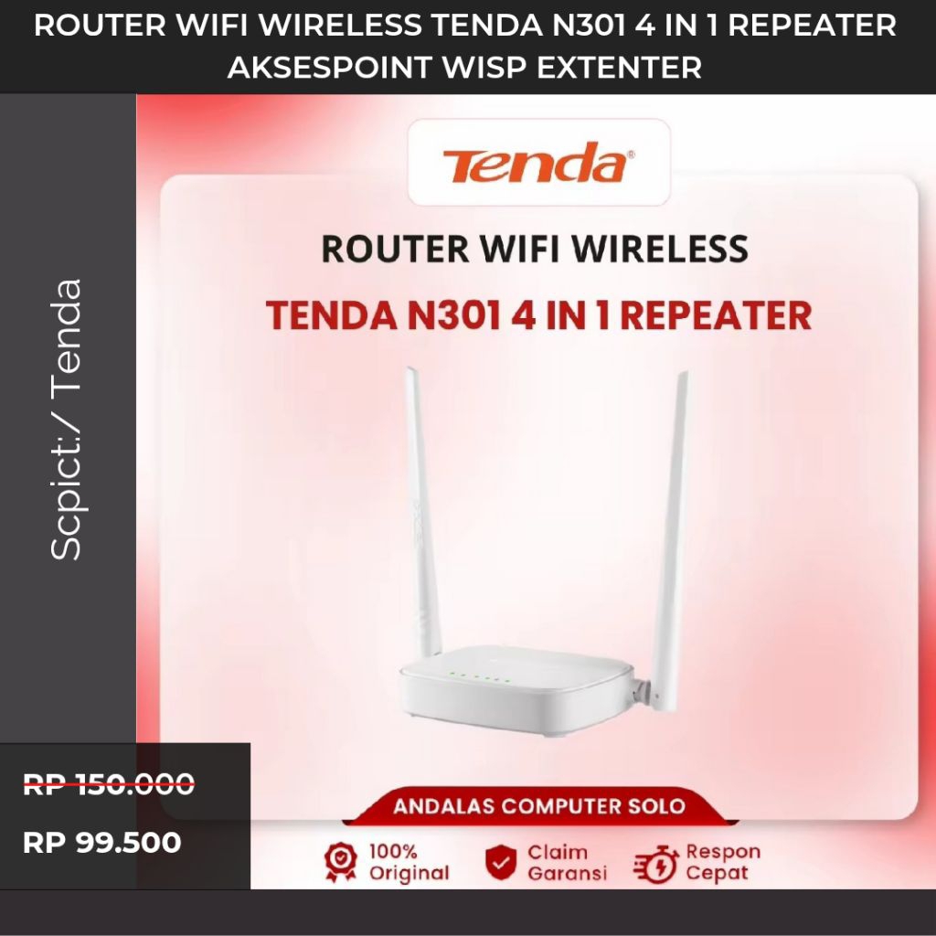 Promo  Tenda N301 Router WiFi 300Mbps, Tembus Tembok Kuat