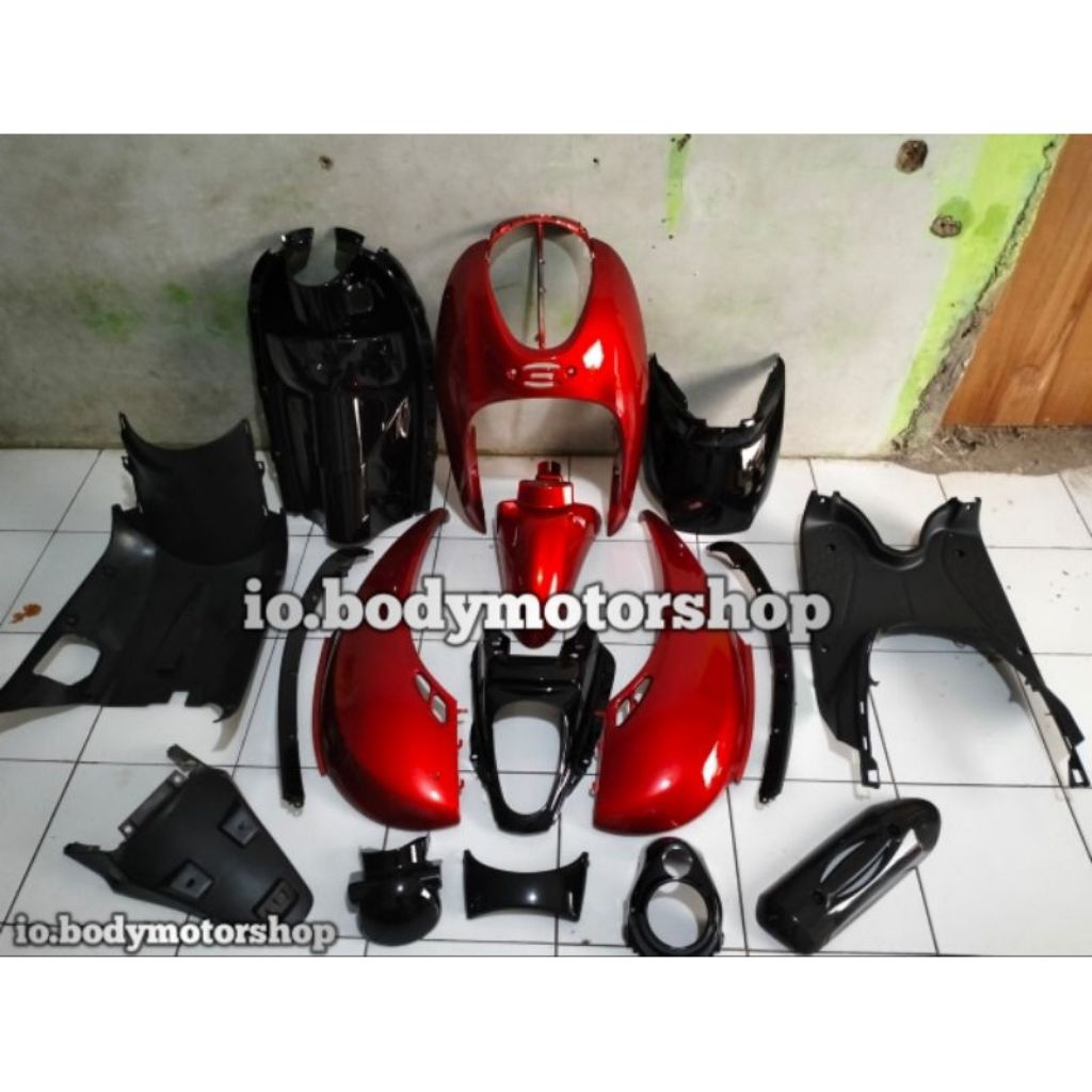 Full body halus kasar Scoopy karbu merah hitam bonus striping