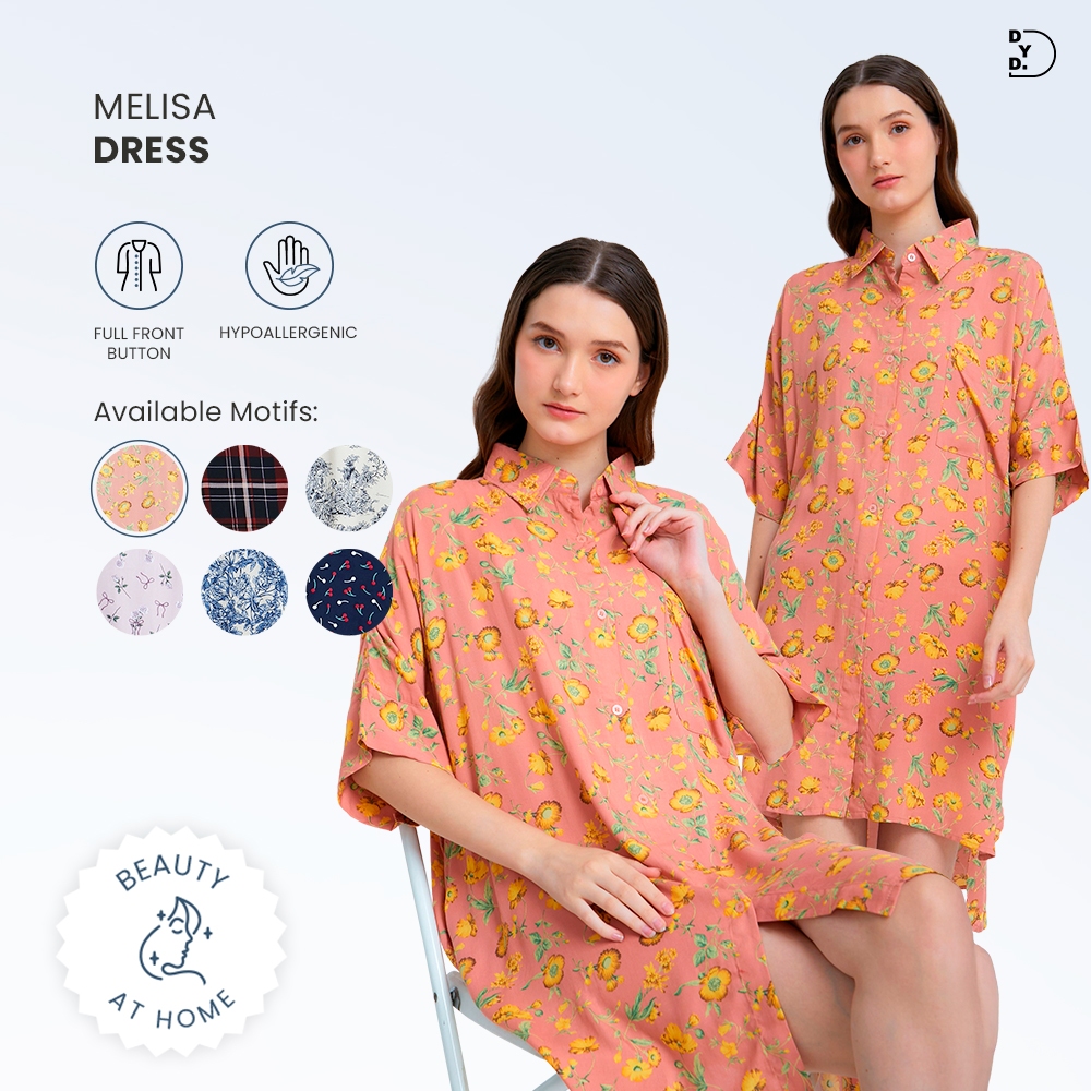 DYD LABEL Melisa Dress Wanita Kerah Kancing Depan Bahan Rayon Premium Bumil Busui Friendly All Size