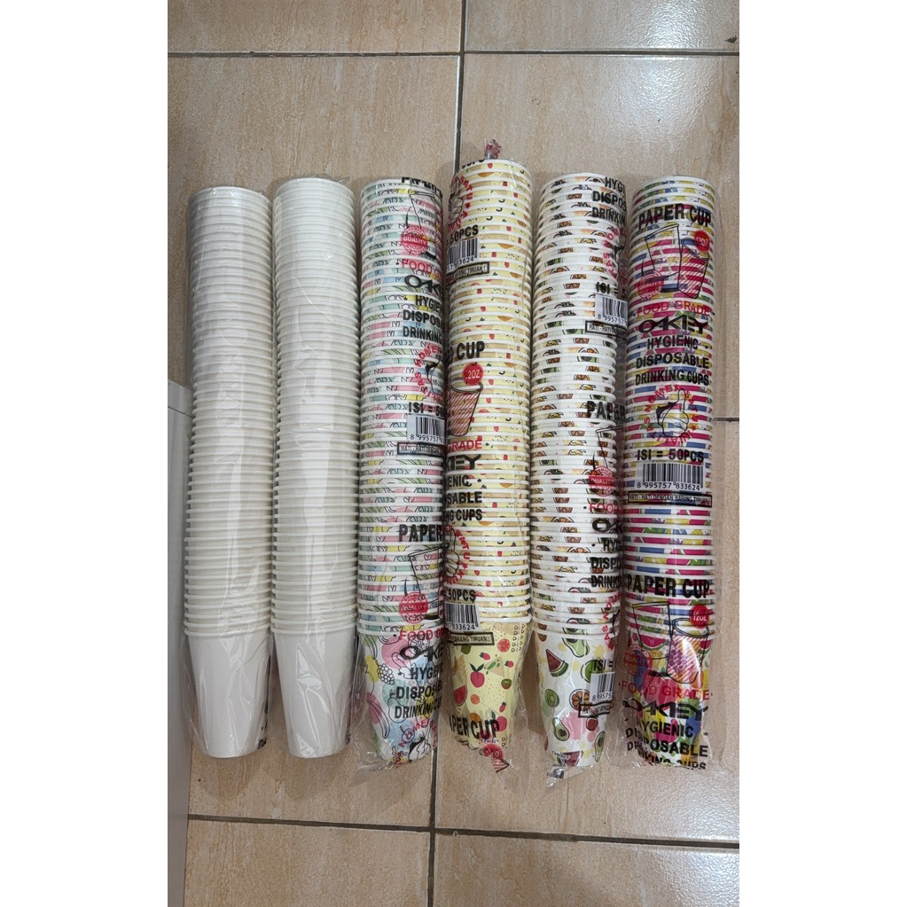(50pcs) OKEY paper cup 12oz polos dan motif gelas kopi tahan panas