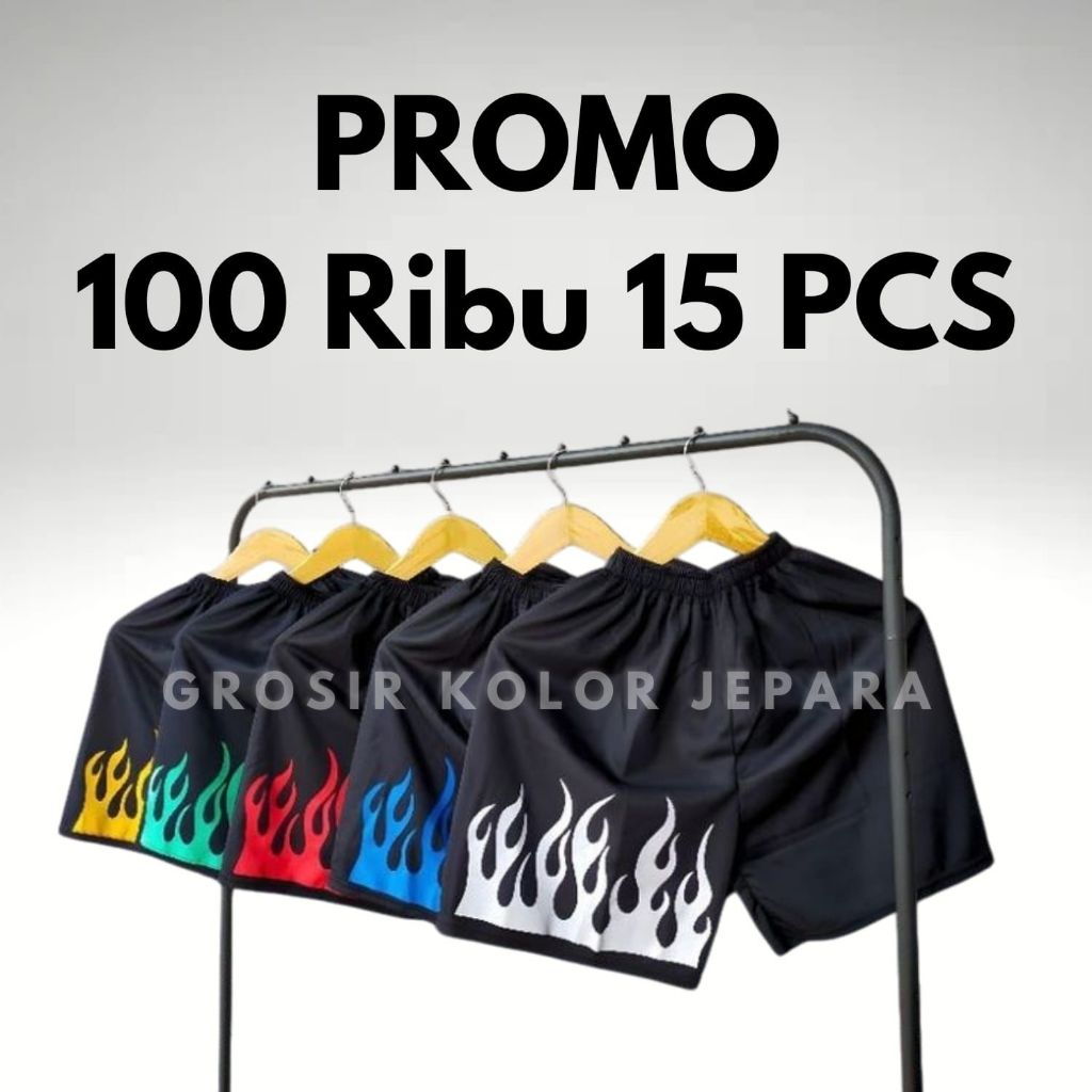 Paket Usaha 100 Ribu Dapat 15 Pcs Celana Boxer Sport Shorts Reguler Pria Wanita Bahan Lotto Sedang /