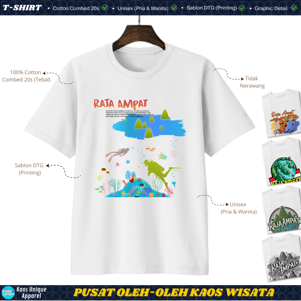 Kaos Oleh-Oleh Raja Ampat | Kaos Couple | Kaos Keluarga | Souvenir Liburan | Nyaman Dipakai | Kaos W