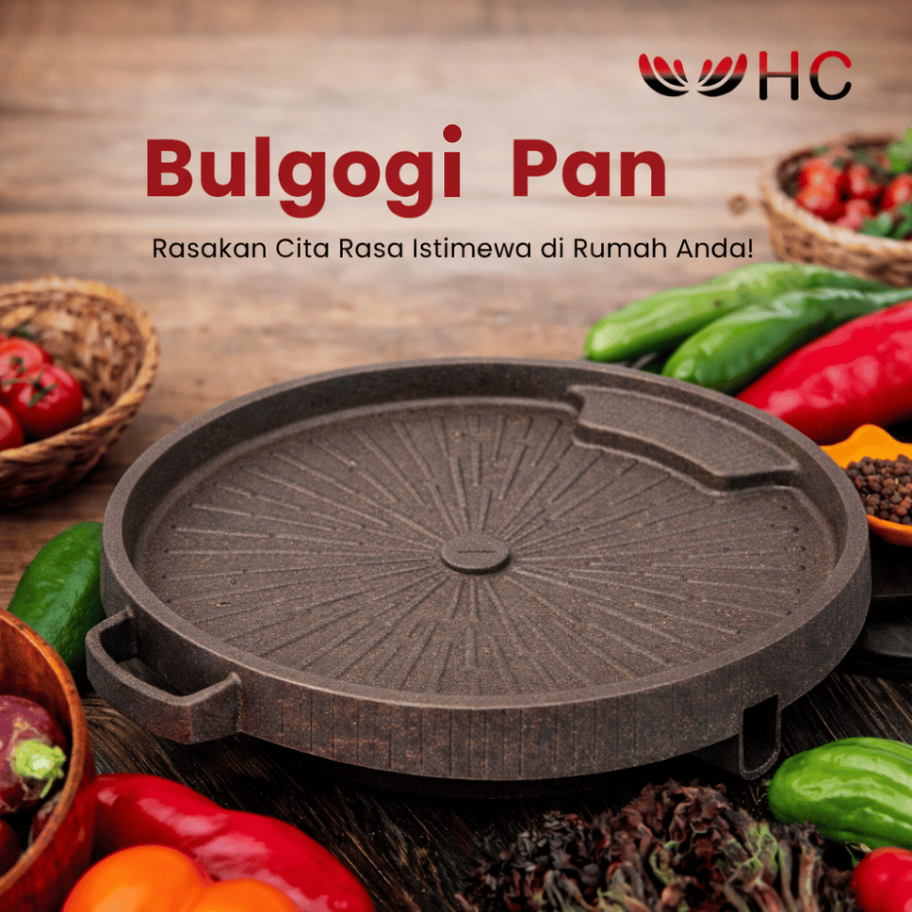 HC Bulgogi Grill Pan Bulat 32cm Anti Lengket Alumunium Die Cast + Tutup Kaca