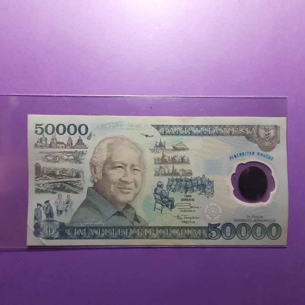 Uang kuno 50000 suharto polymer tahun 1993