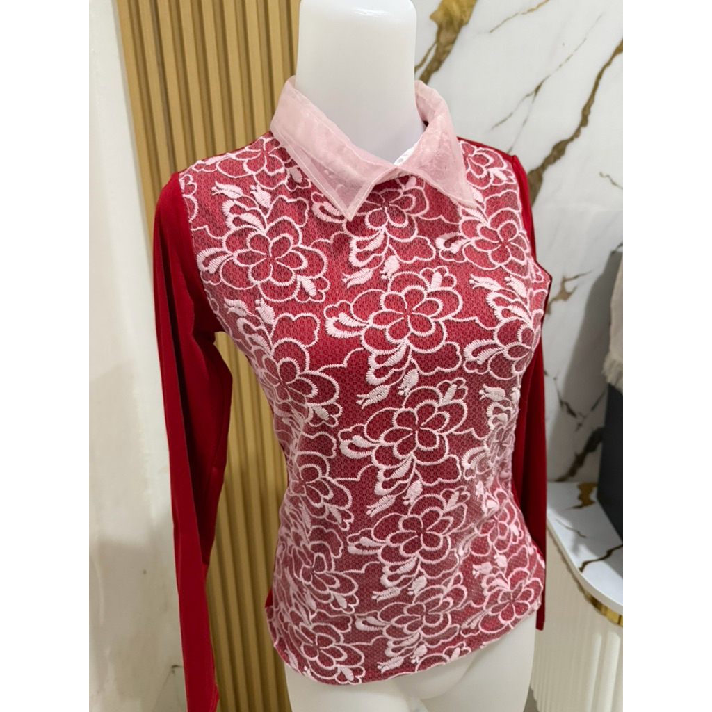 baju wanita kaos merah rompi