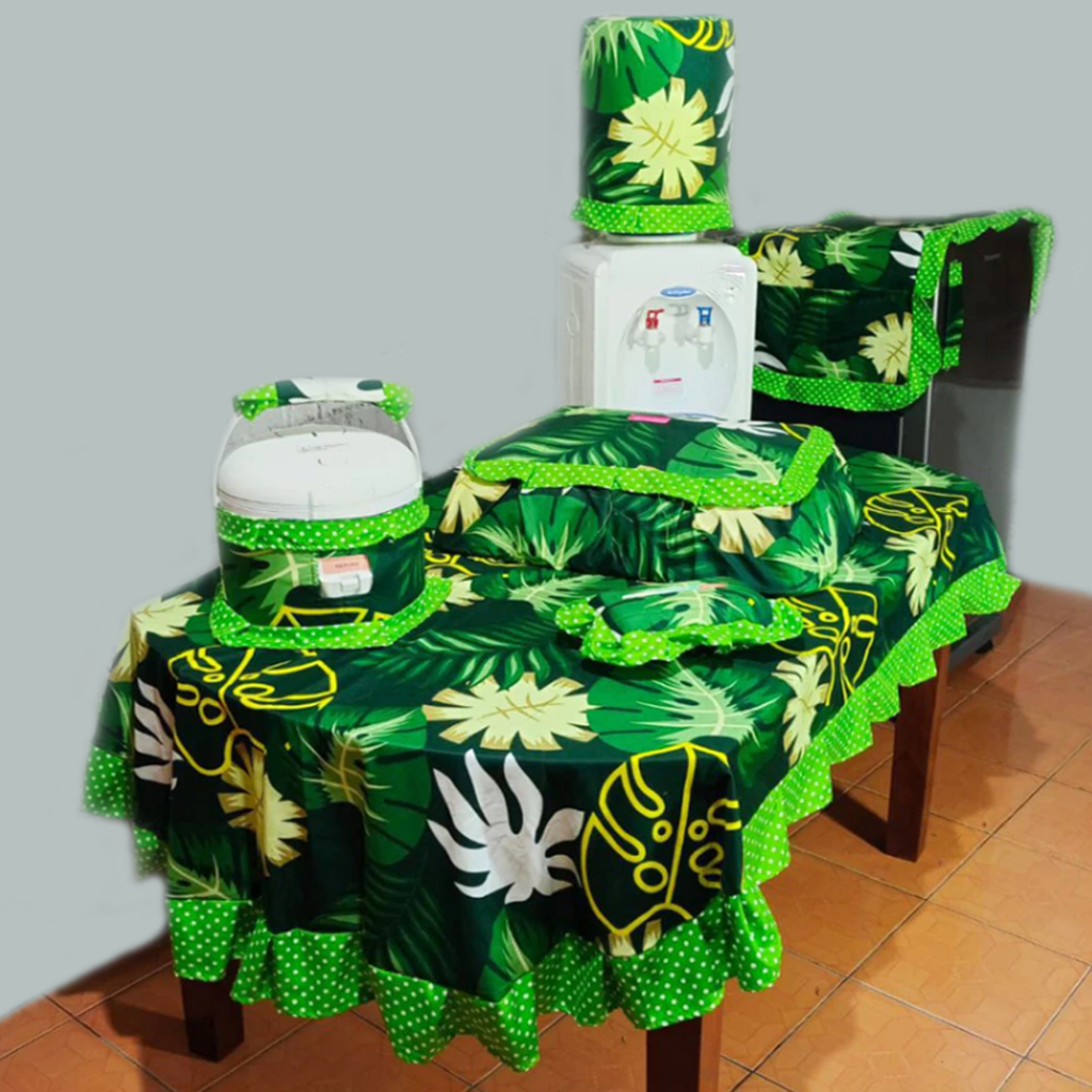 (COD) Kitchen Set 8 Pcs Taplak Meja Makan Oval Sarung Galon Kulkas Magicom Tudung Saji Kotak Tisu