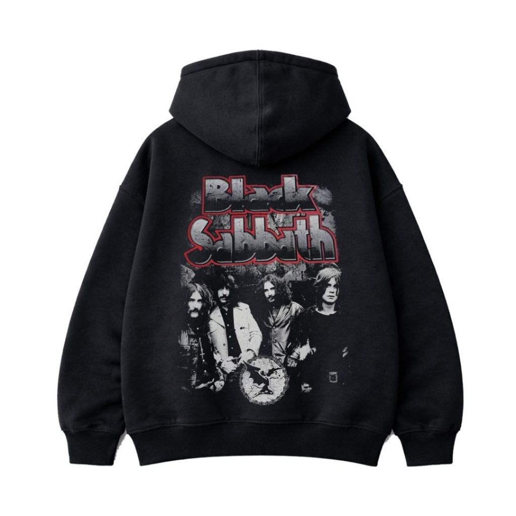 Psycho Crucify "Black Sabbath" Hoodie Boxy Black Oversize | Hitam | Jaket | Hoodie Band | Hoodie Maf