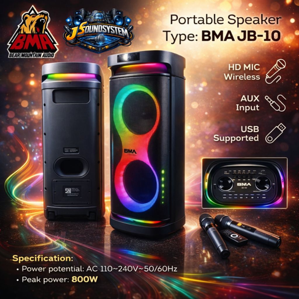 SPEAKER BLUETOOTH PORTABLE BMA / BMA JB-10 / DOUBLE SPEAKER 10 INCH