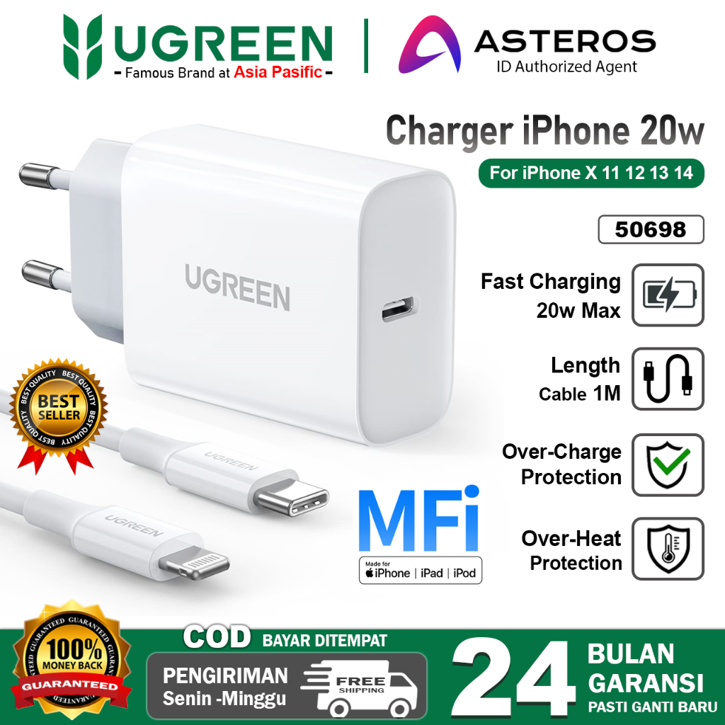 UGREEN Charger iPhone X 11 12 13 14 MFI PD Type C To Lightning Fast Charging 20w