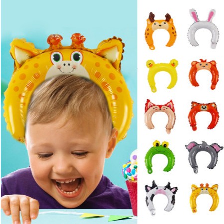 Bando Balon Karakter Kartun Anak / Topi Ulang Tahun Anak Pernik Pesta Ultah Balon Foil Animal