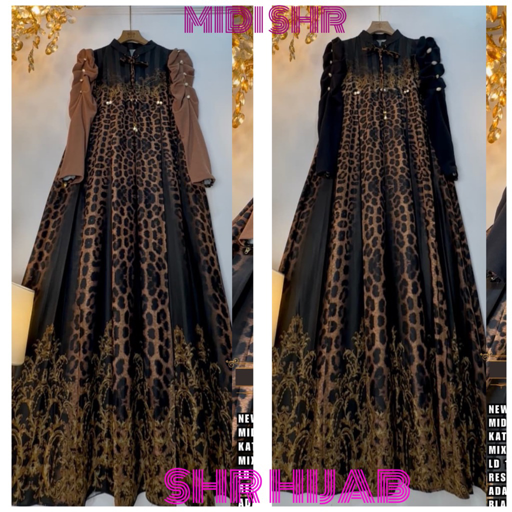NEW SHR ORI MIDI DRESS LEOPARD MIX RAJUT LD 110 PB 130 ORI SHR