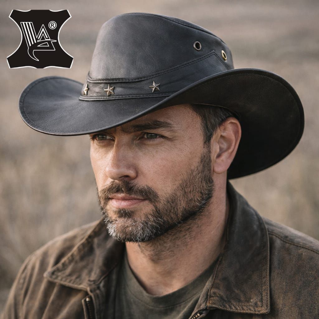 Topi Koboy Pria Kulit Asli