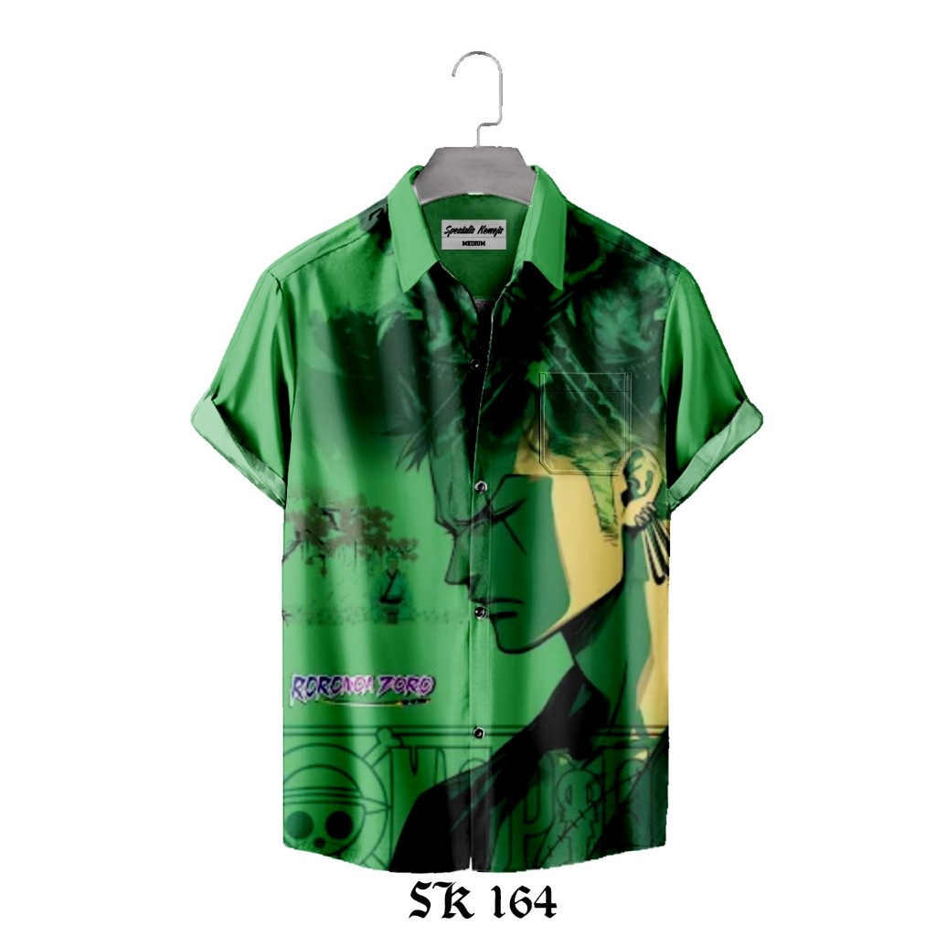 Kemeja Kasual Pria Anime Series One Piece Roronoa Zoro Mugiwara SK-164 Lengan Pendek & Panjang