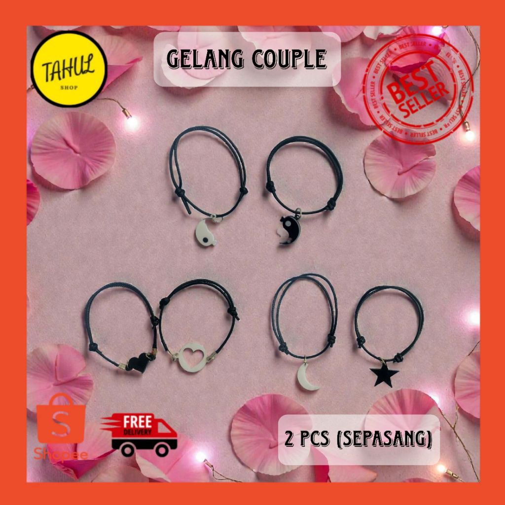 2 pcs (sepasang)  Gelang couple Korea tali serut gelang couple romantis bulan bintang, love, Yin dan