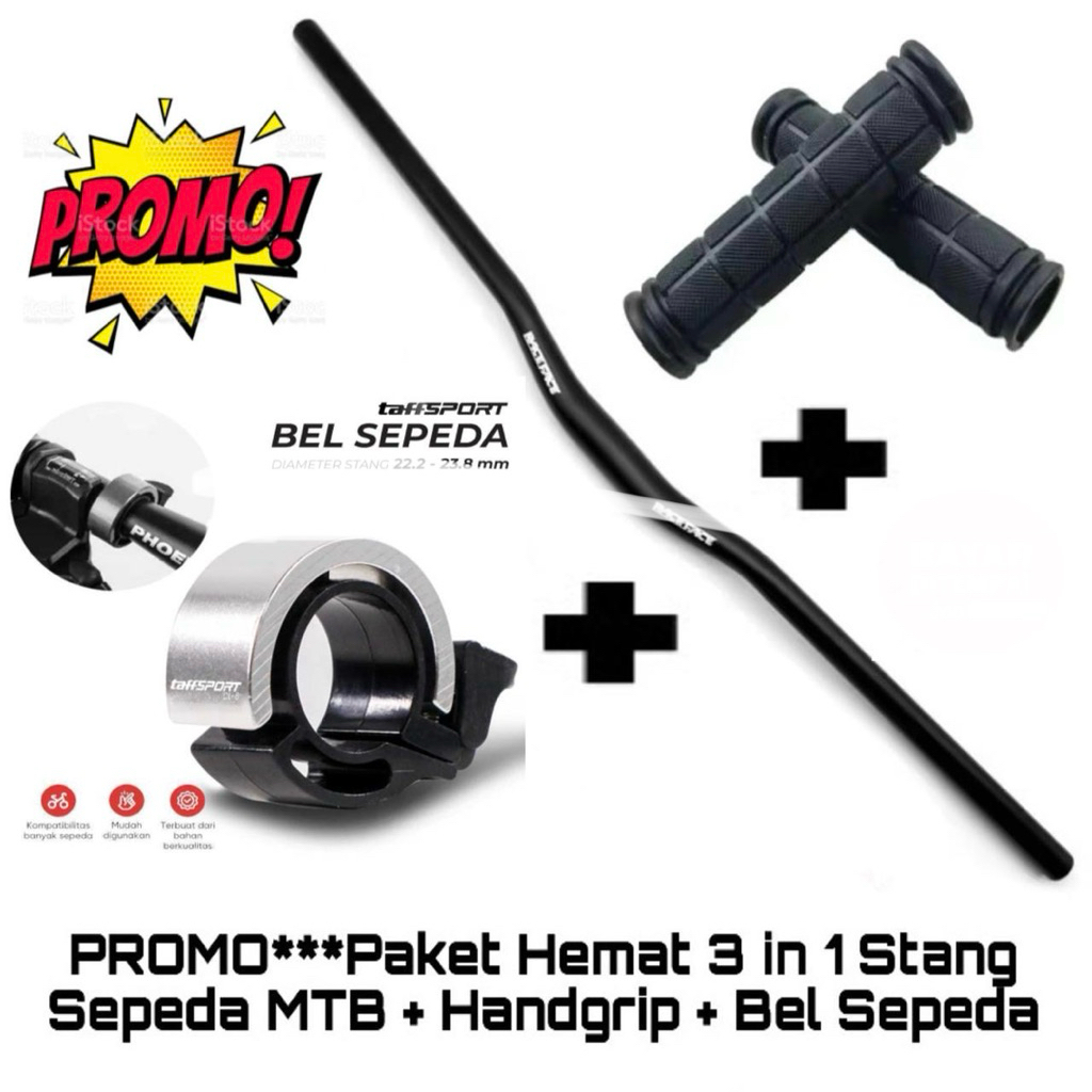 Paket Hemat 3 in 1 Handlebar Stang Sepeda Raceface 31,8x800mm + 1 Psg Handgrip + Bel Sepeda