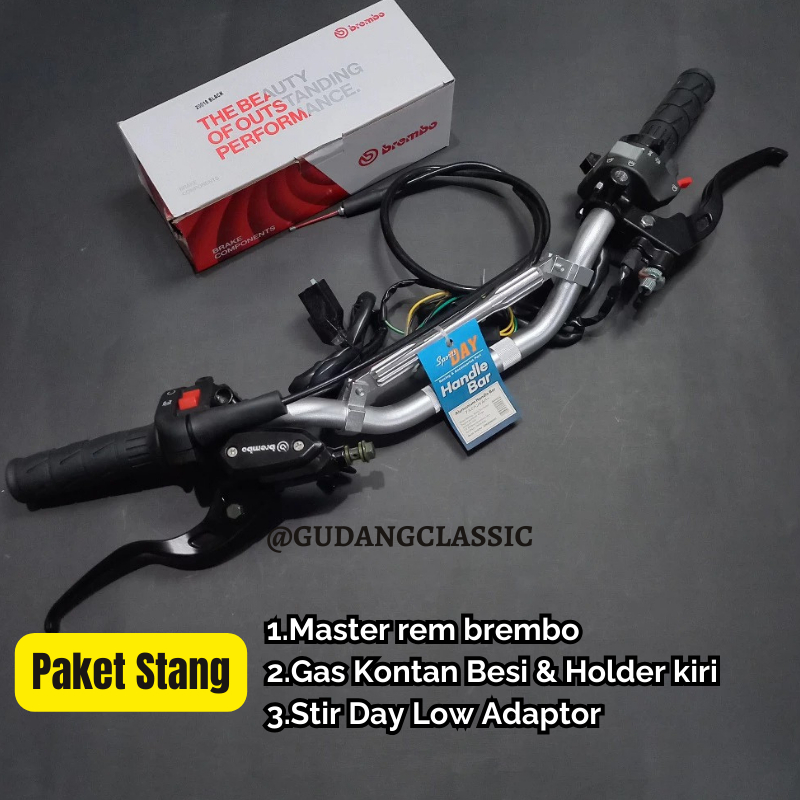 PAKET STANG STIR DAY LOW SET GAS KSR HOLDER VIXION OLD MASTER REM Brembo COPY RCB HANDGRIP KAZE CB G