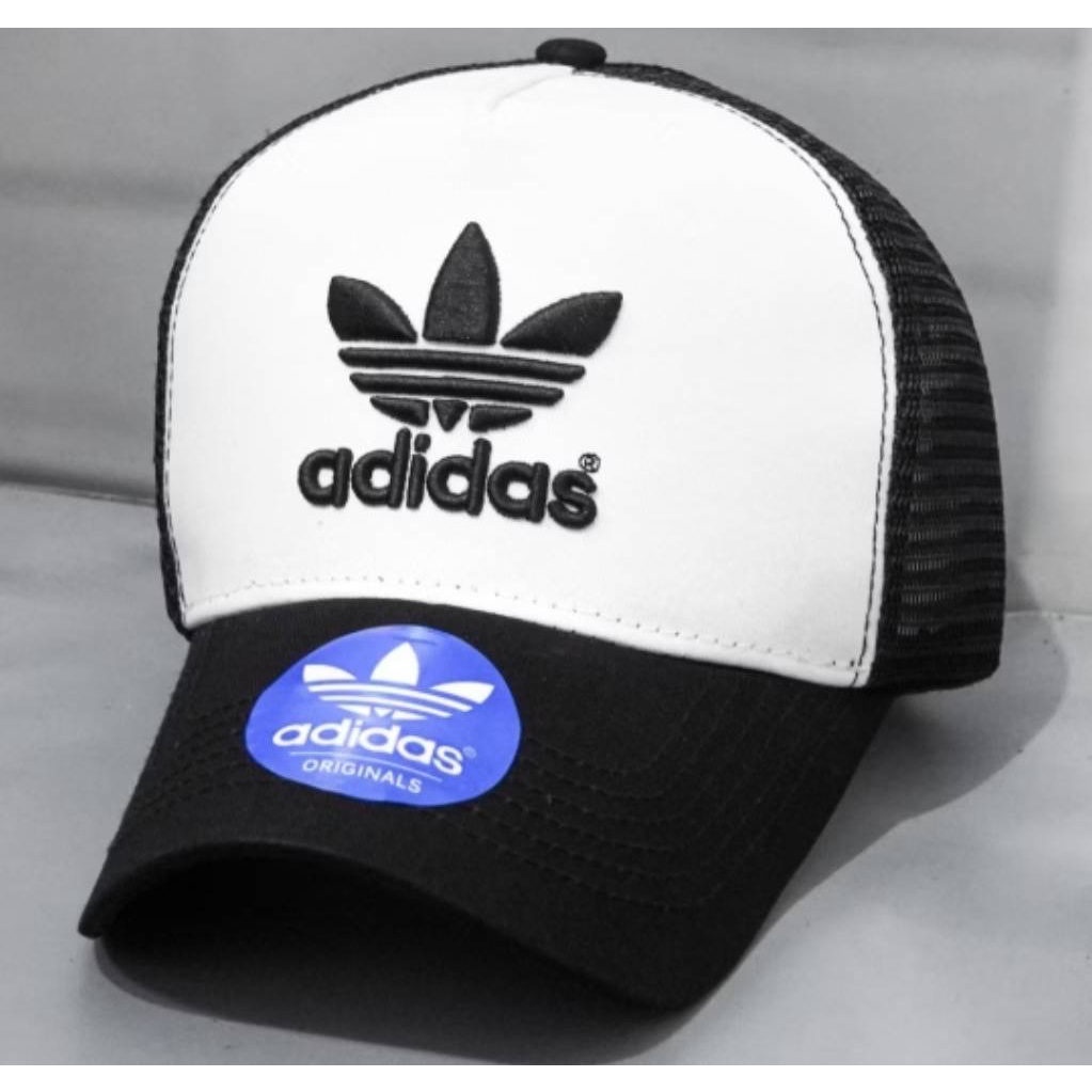 TOPI BASEBALL ADIDAS BASIC TRUCKER JARING ORIGINAL BLACK WHITE CAPS /TOPI BASEBALL PRIA WANITA / TOP