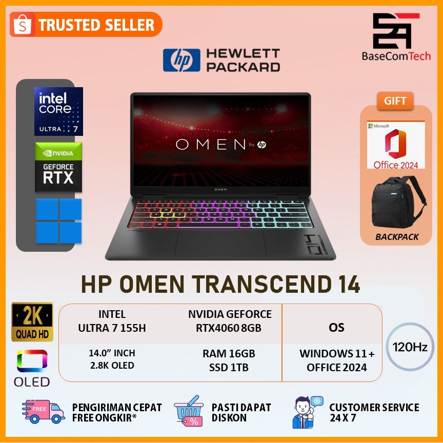 HP Omen Transcend 14 OLED Ultra 7 RTX4060 16GB 1TB 14 Inch 2.8K 120Hz OLED