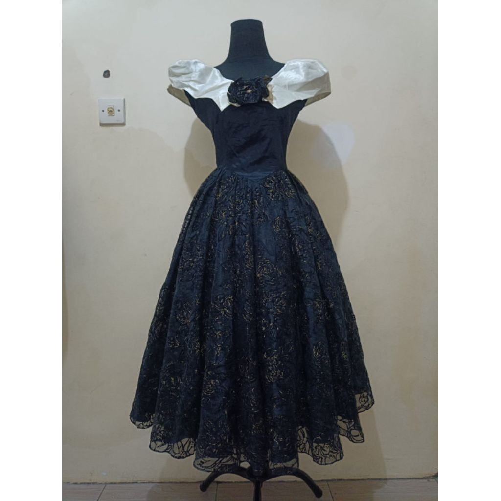 black organza glitter Sabrina long dress