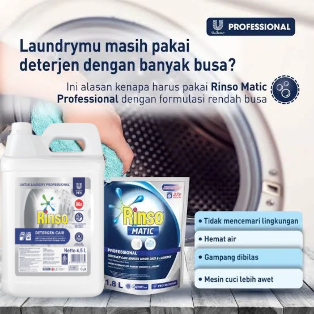 RINSO MATIC PROFESIONAL ORIGINAL 4.5 LITER EXTRA PARFUM COCOK UNTUK USAHA LOUNDRY/RUMAHAN