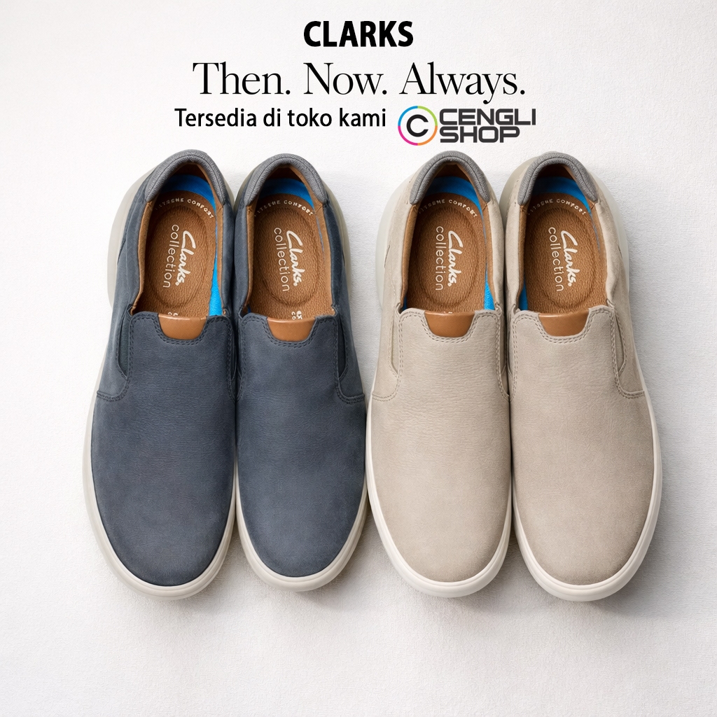 CLARKS Sepatu Slip On Kulit Pria Kasual Tanpa Tali Ringan Dan Nyaman CL02