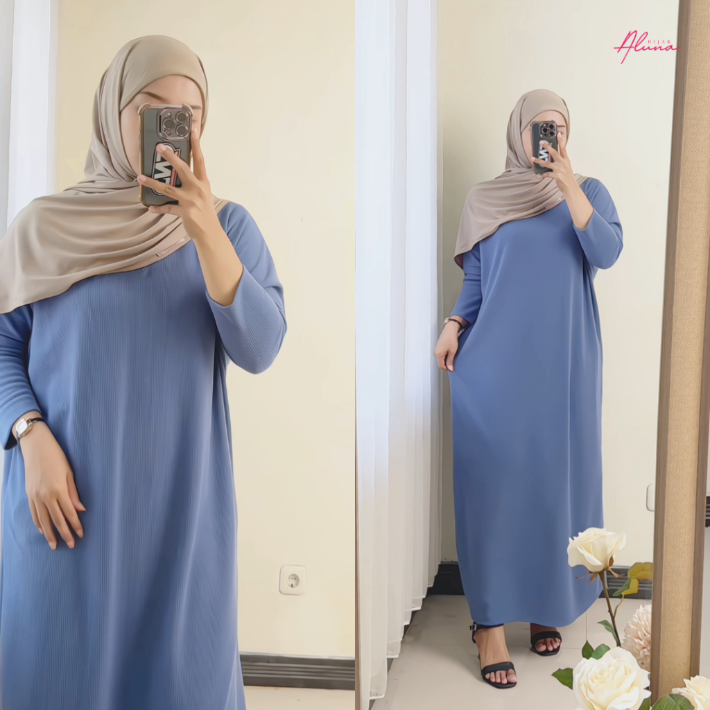 Hijab Aluna | Clara Dress Midi - Gamis Abaya Batwing Knit Kaos Oversize Daily Outfit