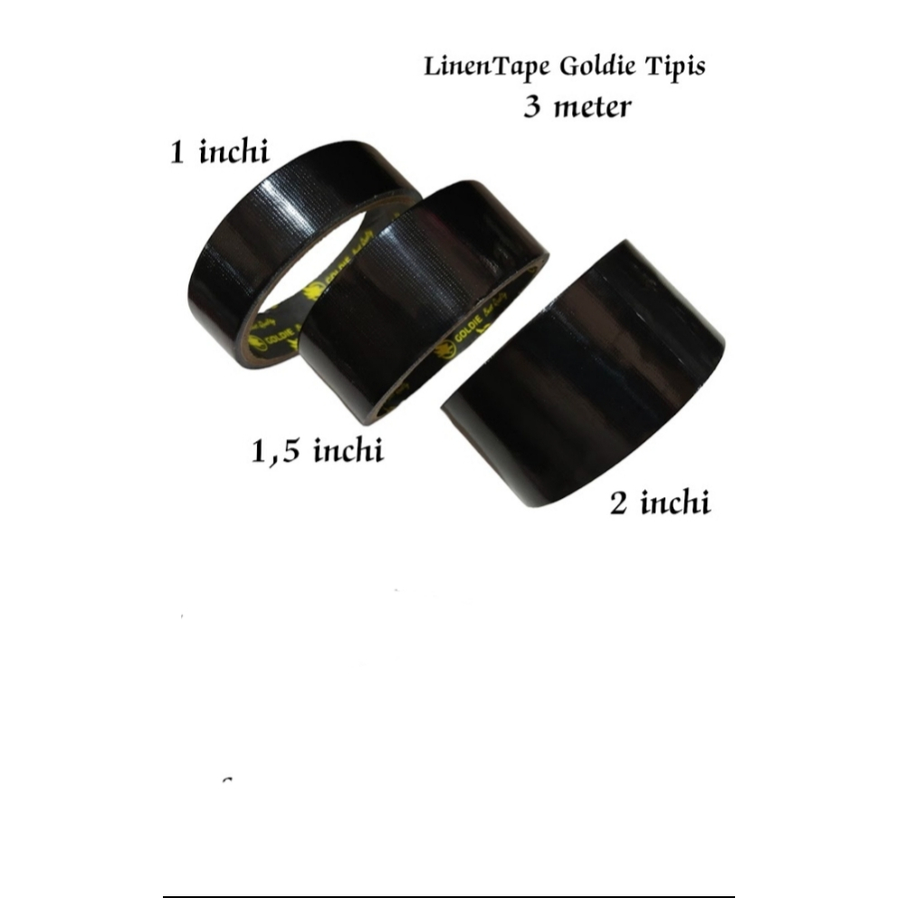 LAKBAN KAIN HITAM /LINEN TAPE HITAM GOLDIE TIPIS 3 METER ADA 3 UKURAN PILIHAN HARGA 1 BUAH