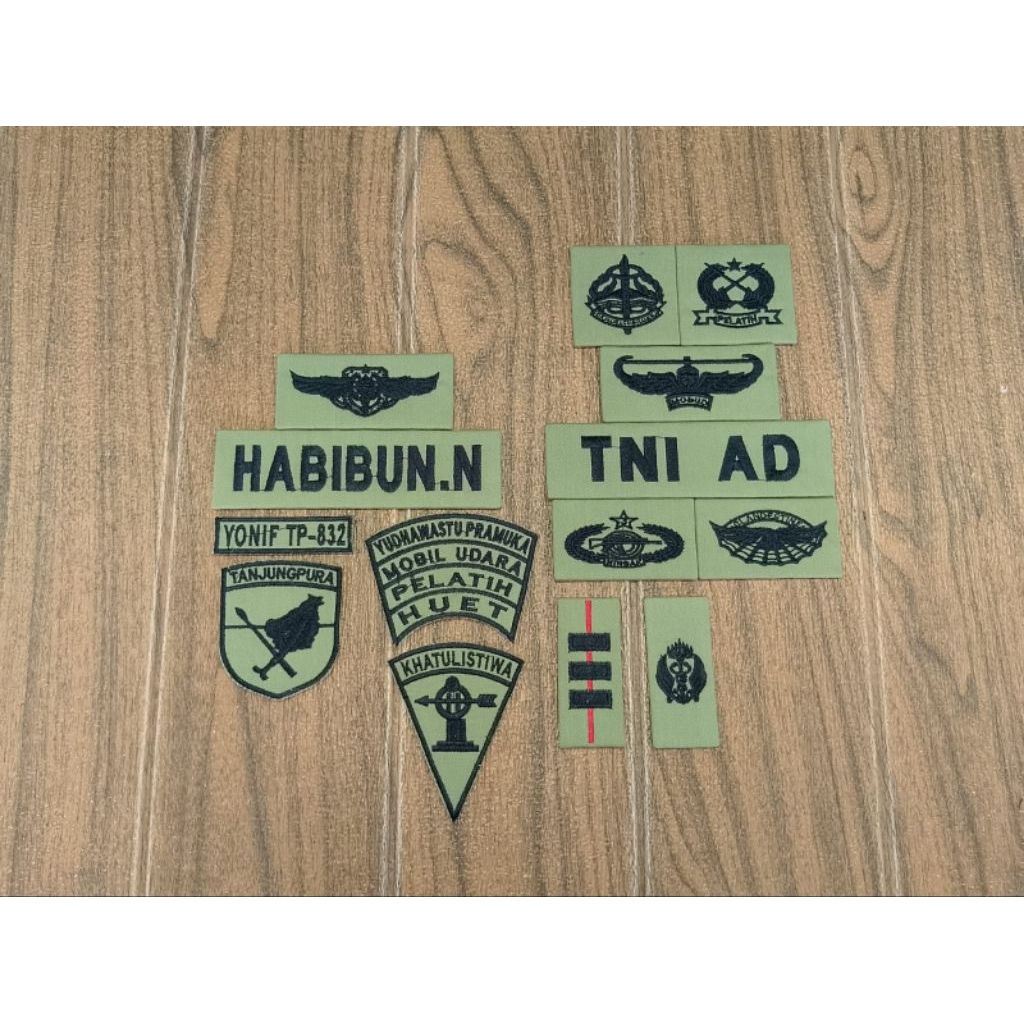 FULL 1 SET PAPAN NAMA BORDIR ATRIBUT TNI AD  SAGE GREEN MIKA/PERKERAS/BIASA