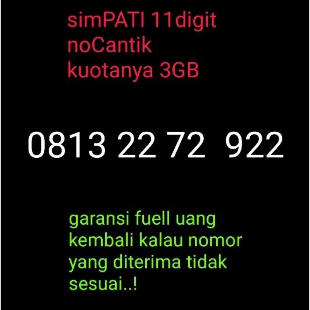 simPATI 11digit noCantik kuotanya 3GB