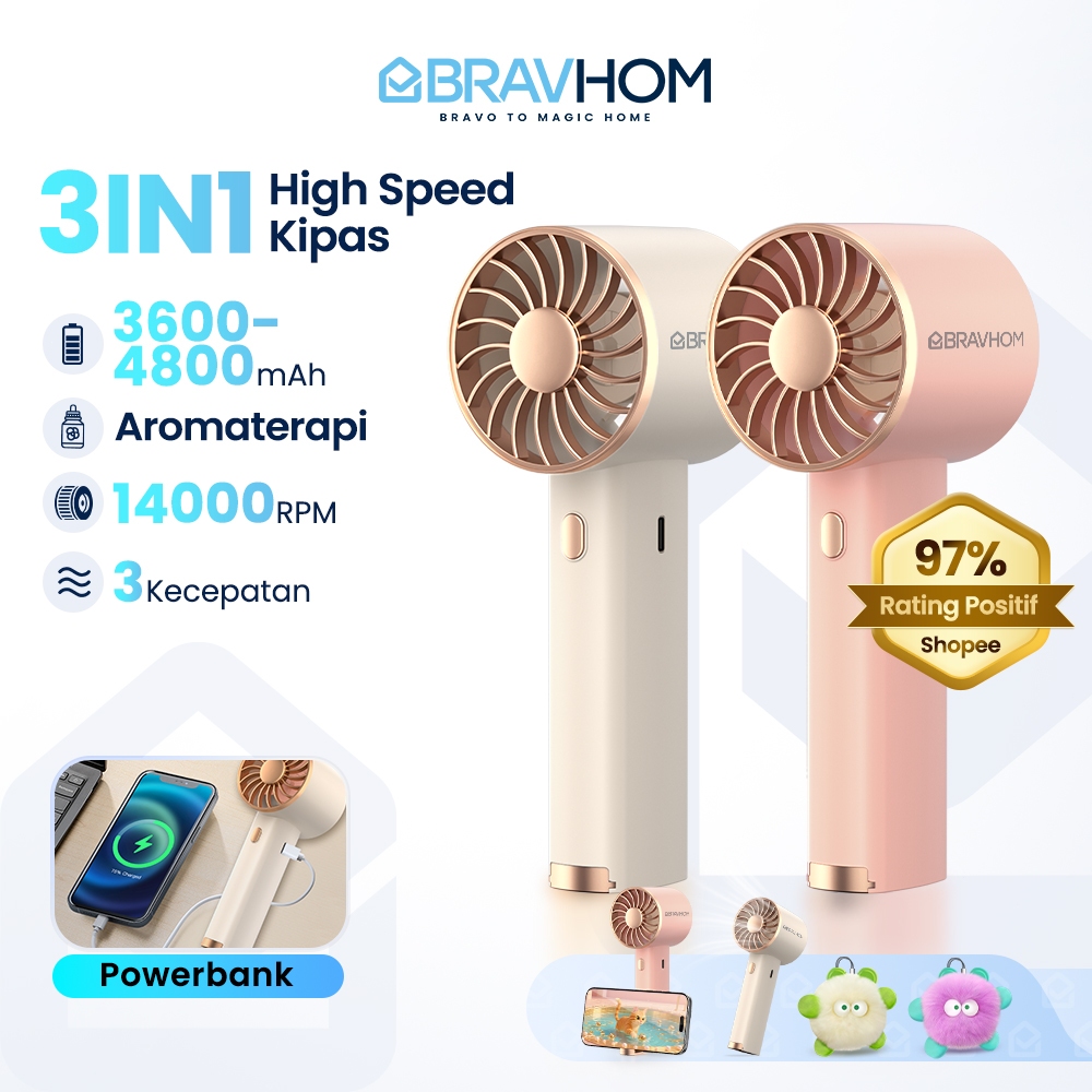 BRAVHOM Kipas Angin Mini Portable 3IN1 Powerbank 3600mAh Aromaterapi Kipas Angin Portable BL-FN16