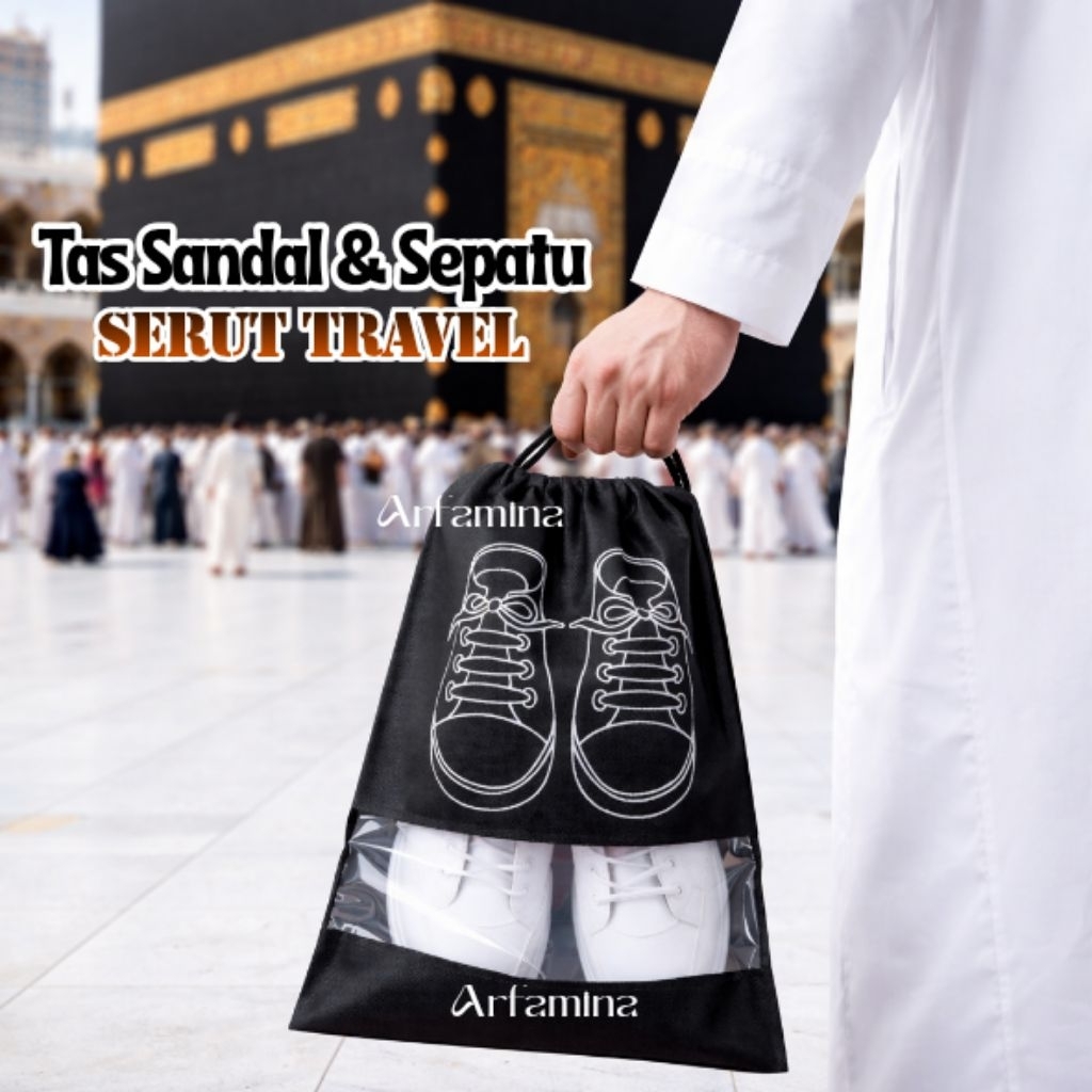 3 PCS TAS SERUT SANDAL UMROH HAJI | TAS SANDAL | TAS TRAVEL HITAM UMROH HAJI | TAS SEPATU SANDAL