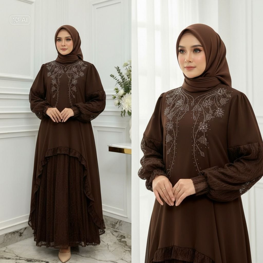 GAMIS CANTIK CERUTY MIX CANTILLI PREMIUM DRESS PESTA MEWAH KEKINIAN BAJU BROKAT KONDANGAN CANTIK