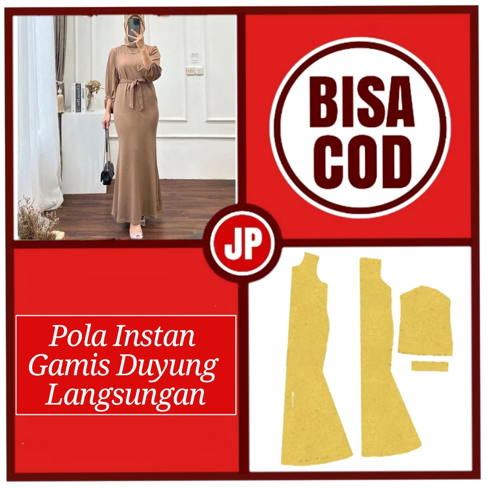 Pola Instan Gamis Duyung Langsungan/Pola Gamis Langsungan/Pola Jahit Baju Gamis/