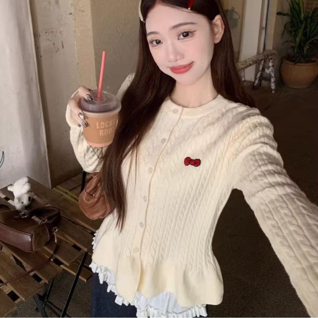 DJ. Sweater Rajut Wanita Lengan Panjang Kancing Depan Elegan Casual