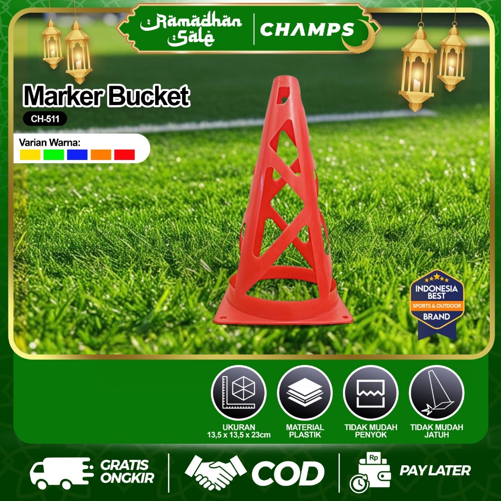 CHAMPS Cone Sepak Bola Murah – Penanda Latihan Futsal & Olahraga Ringan untuk Anak & Dewasa